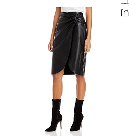 Lucy Paris Faux Wrap Faux Leather Skirt In Black